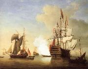 Monamy, Peter Stern view of the Royal William firing a salute Spain oil painting reproduction